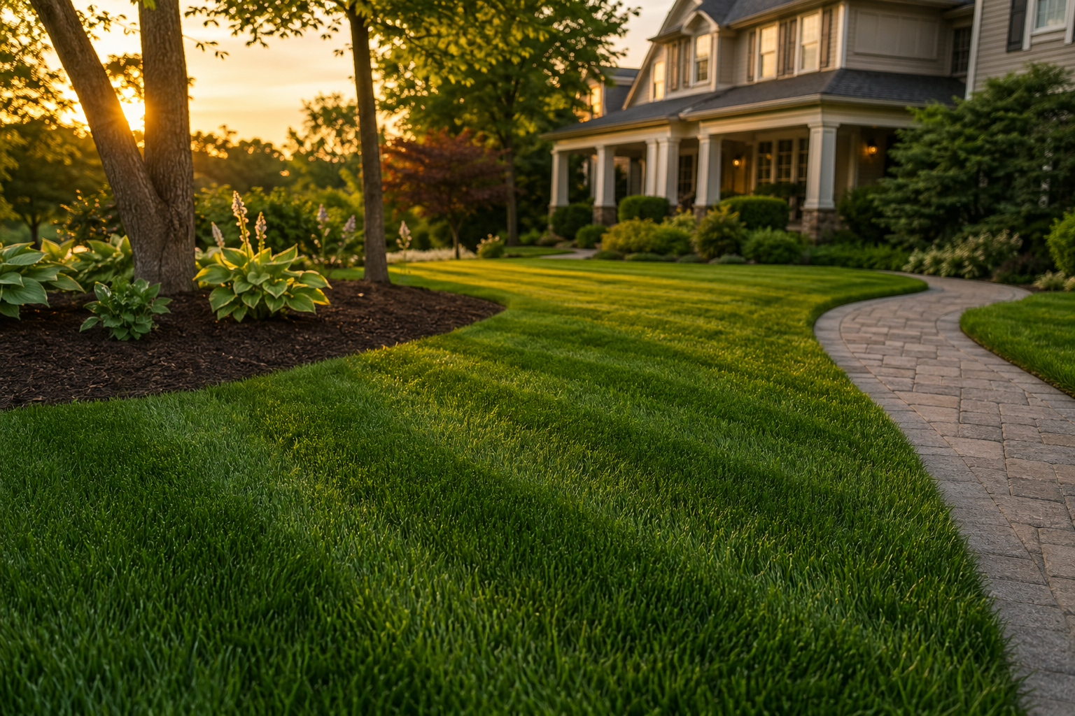 Lush green lawn after professional service